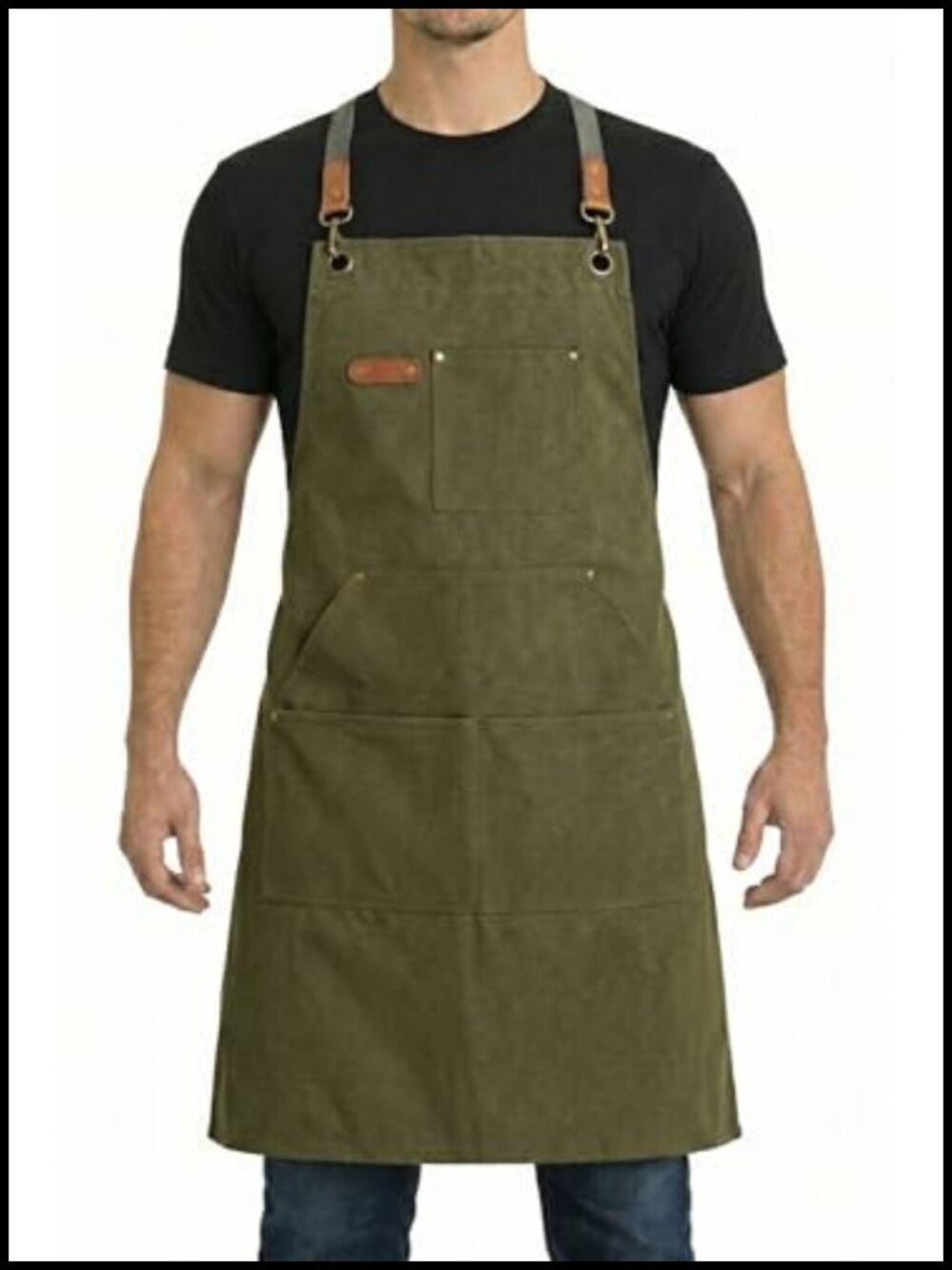 Cotton Canvas Chef Apron Cross-Back 5 Pocket Unisex